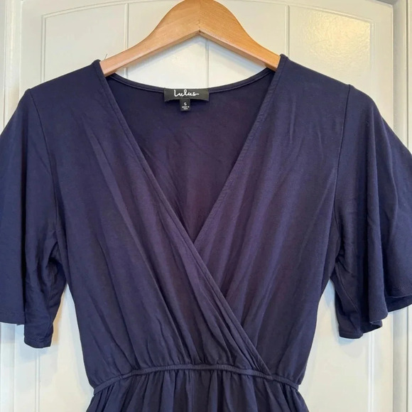 🌈 6/$60 Lulu Shorts Onesie Short Sleeve Navy Blue, Pockets, Faux Wraparound, S - Picture 3 of 6